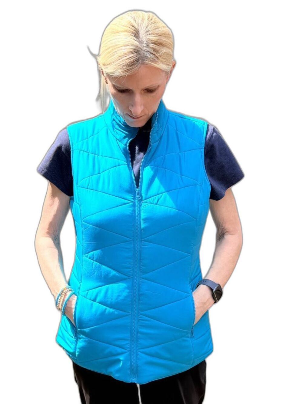 New Directions Women’s Quilted Puffer Vest Medium Blue Lightweight Zip
